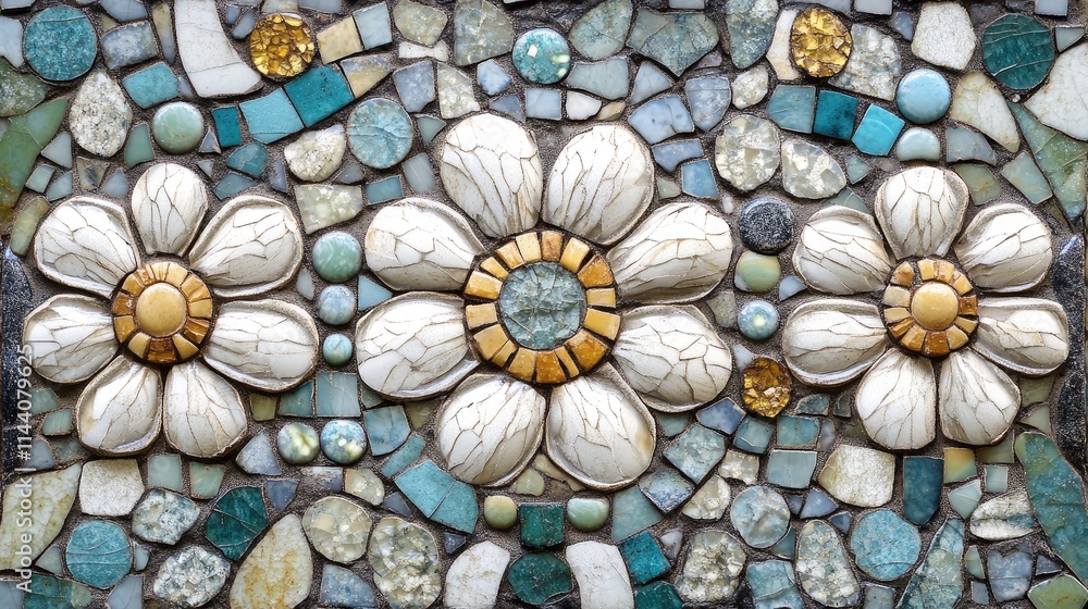 Aufkleber decorative handmade mosaic tile featuring a floral design ideal for enhancing home and business aest