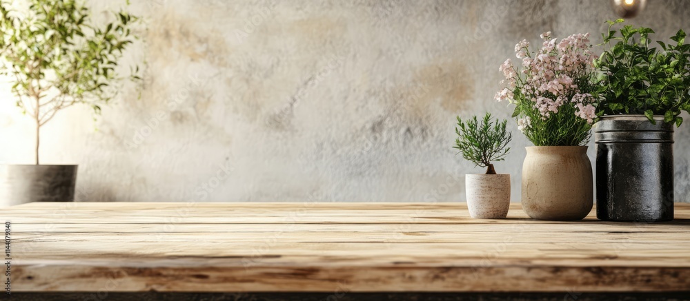 Poster elegant rustic table setting with decorative plants and natural textures ideal for home decor presen