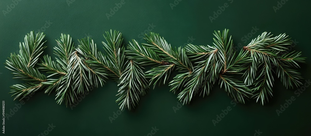 Poster happy new year celebration concept with pine branches arranged in a festive design on a dark green b