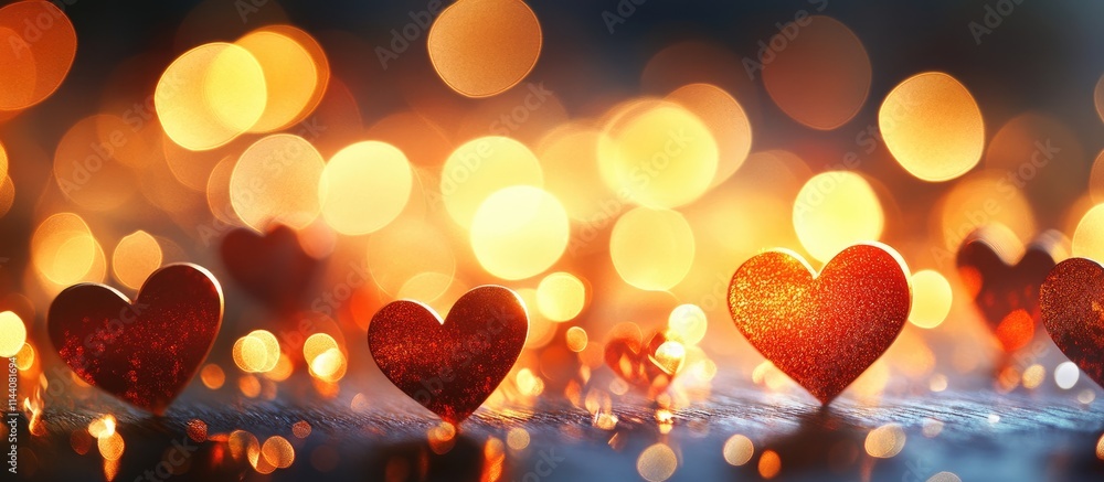 Aufkleber romantic heart shapes illuminated by a vibrant bokeh background creating a warm and inviting atmosph