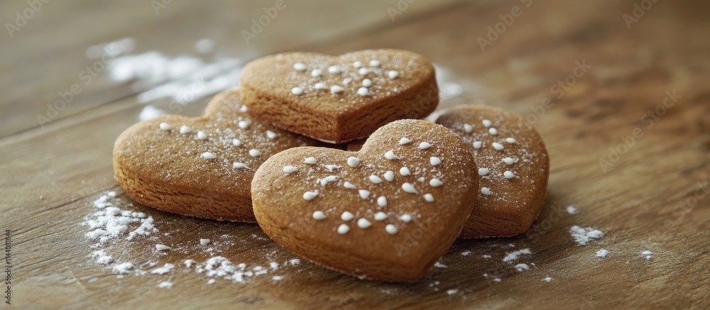 Poster heart shaped gingerbread biscuits sprinkled with sugar resting on a rustic wooden surface ideal for 