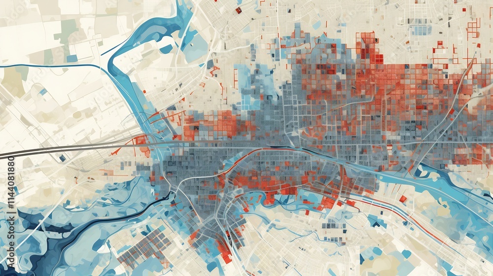 Poster comprehensive land use plan with advanced gis tools for a metropolitan area showing residential comm