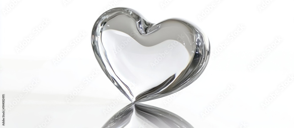 Poster transparent heart shape on a white background showcasing reflection and shadow ideal for love themes