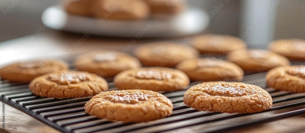 Poster home baked cookies arranged on a cooling rack showcasing intricate decorations with selective focus 