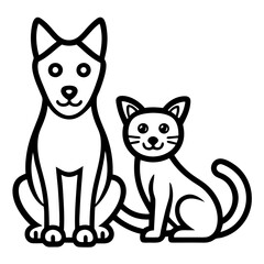 Minimalist Line Art of a Dog and Cat Sitting Together