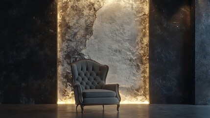Wingback chair vividly sits by bright wall digital painting style.. AI Generated
