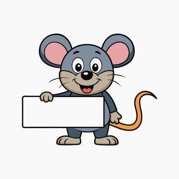 cute mousy with wooden blank board vector cartoon illustration isolated on white background