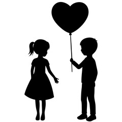  Silhouette of Children Holding a Heart-Shaped Balloon