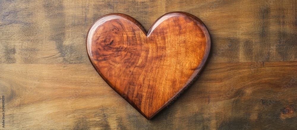 Poster wooden heart shape on rustic wooden surface symbolizing love and affection in a natural and artistic