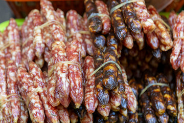 Dec 19 2024,Hong Kong.The Chinese sausage, commonly known as 'Lap Cheong' in Cantonese, is typically made from smoked, seasoned pork meat and fat 