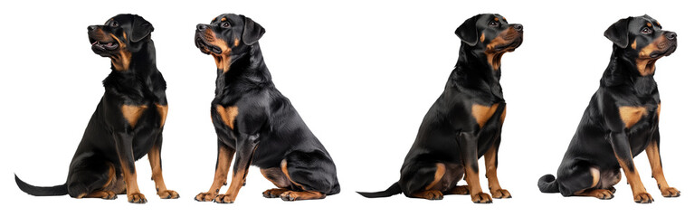 Fototapeta premium Rottweilers sitting various poses transparent background