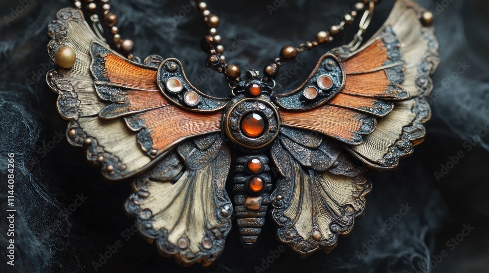 Poster handcrafted butterfly necklace with intricate detail and unique design featuring vibrant colors and 