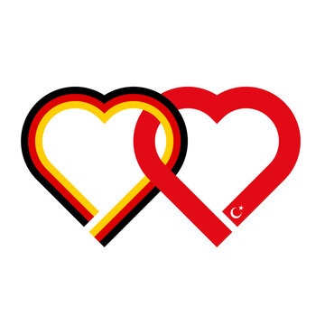 heart shaped ribbon of germany and turkey flags intertwined. transparent png background
