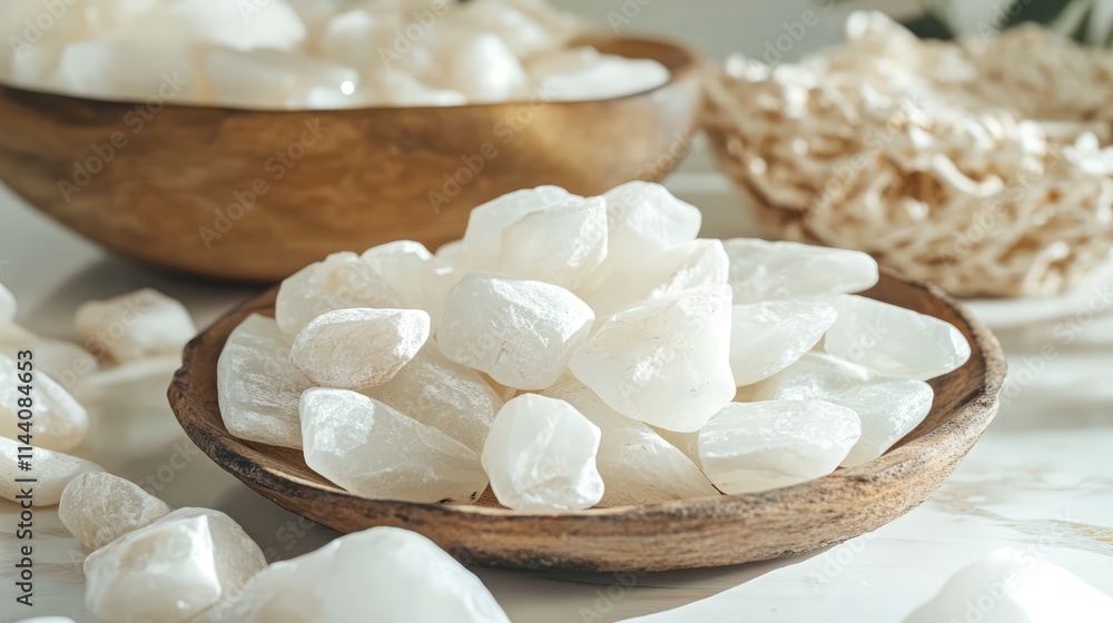 Poster handmade white zefir confectionery on rustic wooden table with natural background elements