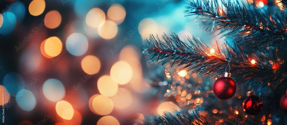 Poster Festive desktop flip calendar for the New Year with blurred bokeh background and Christmas tree decorations creating a joyful atmosphere