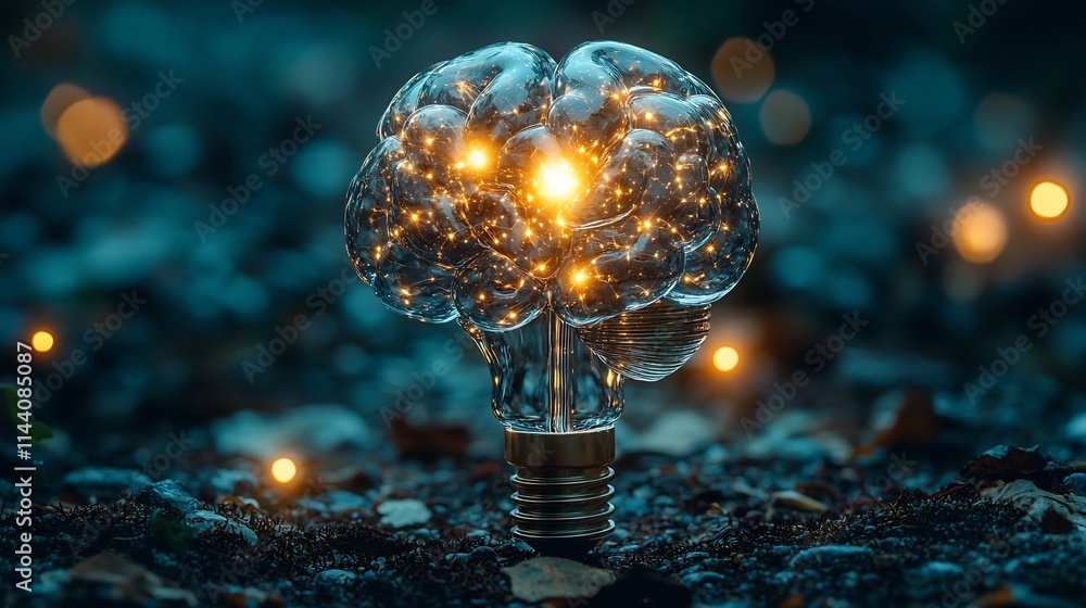 Wall mural conceptual of a brain shaped vault being unlocked with a key revealing a burst of glowing illuminate