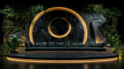 A sophisticated sofa in black velvet. Modern living room interior design
