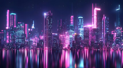 Fototapeta premium Digital Cityscape with Neon Highlights and Futuristic Style