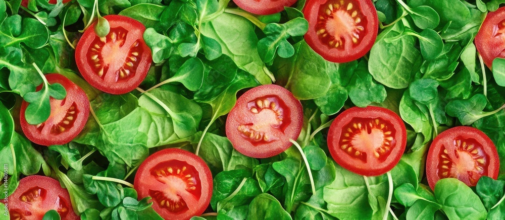 Poster fresh salad with mixed greens and sliced tomatoes vibrant background for healthy food concepts and c