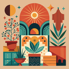 mid century modern boho chic art print.