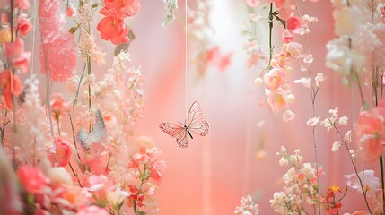 Delicate pink flowers and butterflies hanging decoration.