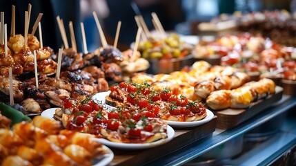 Obraz premium Deliciously displayed food wide shot photo at outdoor market stall.. AI Generated