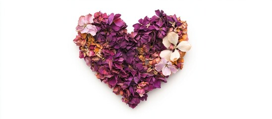 Fototapeta premium Dried flower heart arrangement on white background symbolizing love and nature in decorative artwork for home or gifts