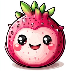 Obraz premium Cute cartoon dragon fruit character with big eyes and happy smile.