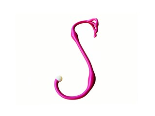 Fototapeta premium In the picture is a device used to hang things. It is a pink handle that is curved like a pink handle. There is a white cap at the bottom that is curved and pink. The color is very beautiful.
