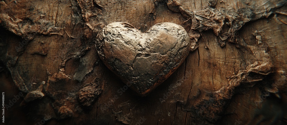 Aufkleber Heart-shaped object placed on a rustic wooden surface creating a warm and inviting ambiance for emotional and artistic concepts
