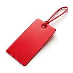 Fototapeta premium A vibrant red tag featuring a smooth surface and a secure tie, perfect for labeling items and enhancing organization. Isolated on white background