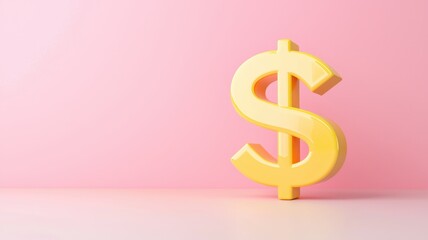 Fototapeta premium Yellow dollar sign on a pink background, representing finance and wealth.