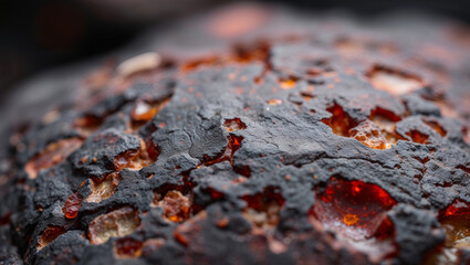Burnt food surface showing carbonized crust and glowing embers
