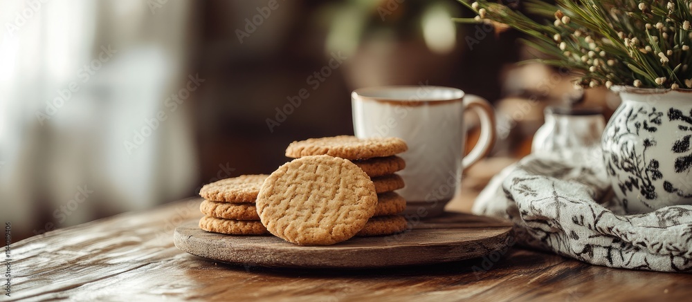 Aufkleber Homemade ginger cookies on a rustic table with decorative elements in a festive home setting perfect for holiday gatherings