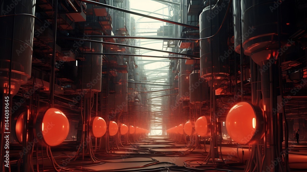 Poster interconnected telecommunication hub with towering structures and intricate underground cable networ