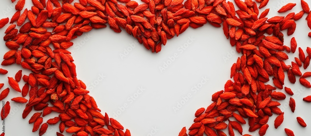 Aufkleber Heart shape formed with goji berries on a white background design template with space for text and creative card layout