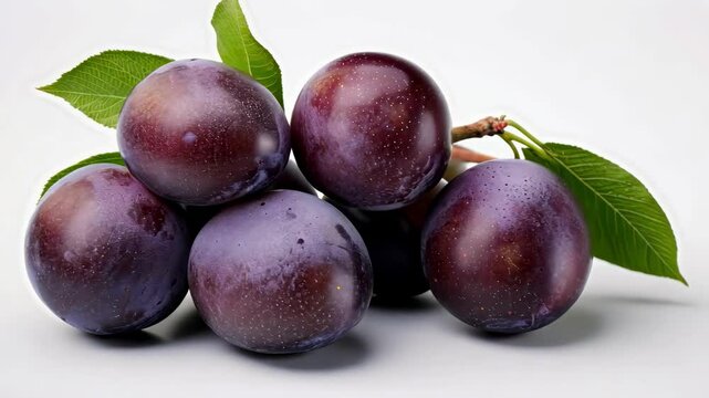 beautiful and ripe plums on a white background.