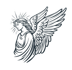 angel heavenly god vector sketch drawing in stencil style