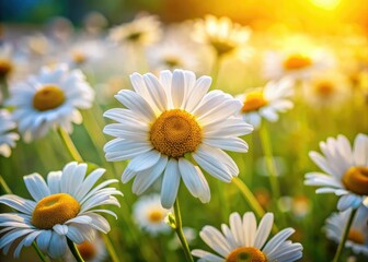 Naklejka premium High-resolution chamomile daisy field wallpaper; blooming, herbal remedy, natural beauty.