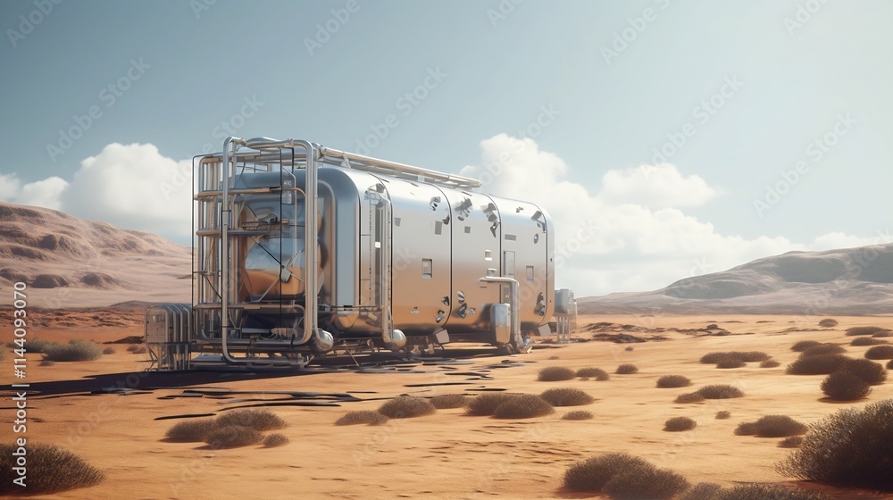 Poster cutting edge modular desalination unit being installed in an arid remote region to provide a sustain