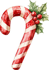 Watercolor christmas candy cane on white background. Vector illustration.