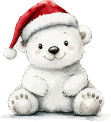 Watercolor cute little polar bear character on white background. Vector illustration.