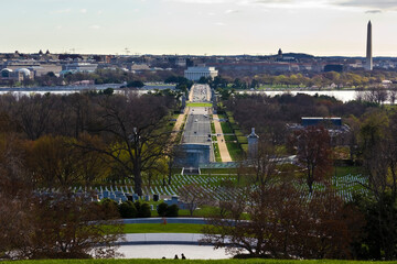 Springtime vantage point from Arlington National Cemetery overlooking central Washington DC