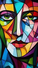 Fototapeta premium Colorful abstract face, close up digital painting, geometric style.. AI Generated