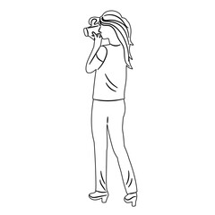 woman taking photo outline, sketch on white background, vector