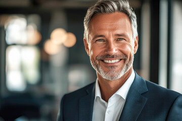 Mature caucasian male smiling in business suit at office