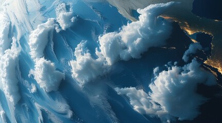 A Satellite Image of a Cyclone with White Clouds Contrasting the Blue Ocean.