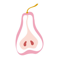 Pear illustration. Fruity hand drawn print. Delicate pink design. Summer harvest.