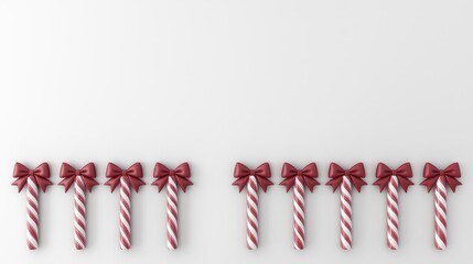 Festive Red and White Candy Canes with Bows - Christmas Holiday Background