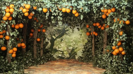 Orange Trees Form Archway Scenic Pathway